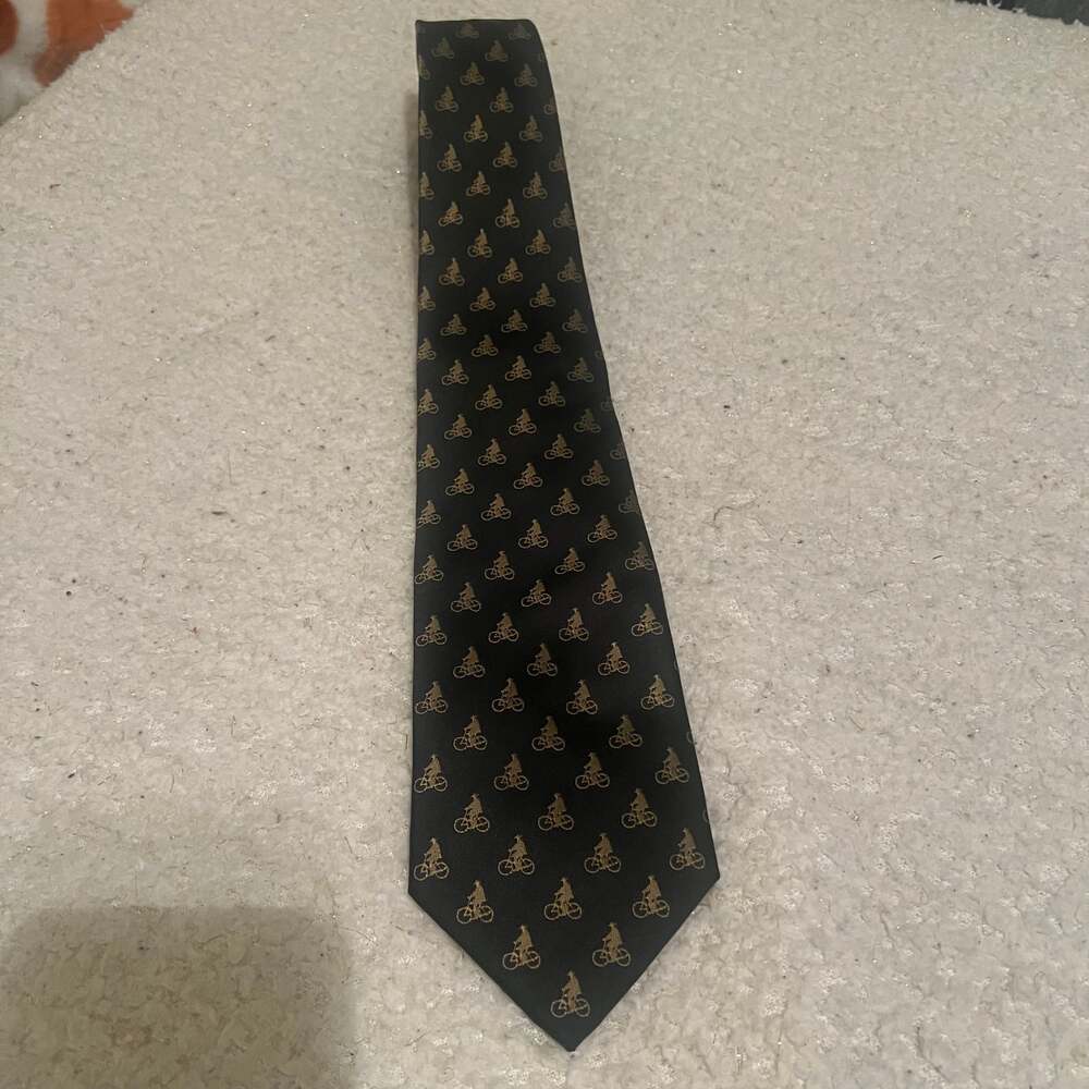 Michael Collins Irish Whiskey Neck Tie RARE EUC Bicycle Man Repeat Pattern Tie